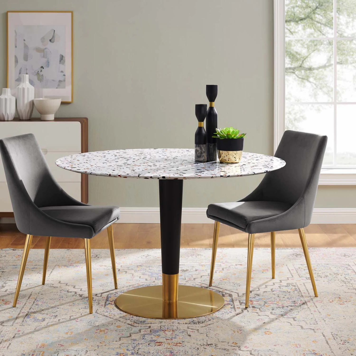 Modway - Zinque 47" Round Terrazzo Dining Table Gold White 8 Modway - Zinque 47" Round Terrazzo Dining Table Gold White - Image 6