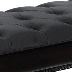 Fabric Padded Bench With Deep Button Tufting And Turned Legs, Black- Benzara -Home Furniture Shop 25d9adb4851f42b99cb6cbd9f709fe2f