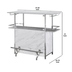 Bar Table With Faux Marble And Chrome Finish, White And Silver- Benzara -Home Furniture Shop 26000c3f0ebd4f389c07b68e40c12f2d