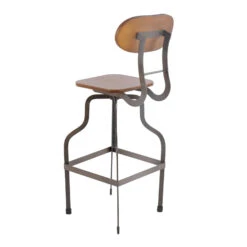 Industrial Style Wooden Swivel Barstool With Metal Base, Gray And Brown -Home Furniture Shop 26312f99f13848f68926516203b7ee72