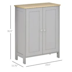 Storage Cabinet, Double Door Cupboard With 2 Adjustable Shelves, For Living Room, Bedroom, Or Hallway, Grey -Home Furniture Shop 266f6861e8d04ba483bdc05704f63b95