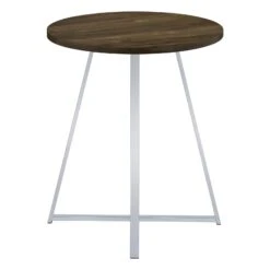 43 Inch Tall Modern Bar Table, Brown Round Top, Polished Chrome Flared Legs-Benzara -Home Furniture Shop 273c97f99f3745e1a8e6104f9a6173c6