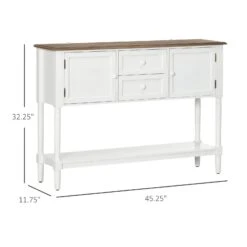 Vintage Console Table With 2 Drawers And Cabinets, Retro Sofa Table For Entryway, Living Room And Bedroom, White -Home Furniture Shop 275712086fd0452dabb4030281fdbe50