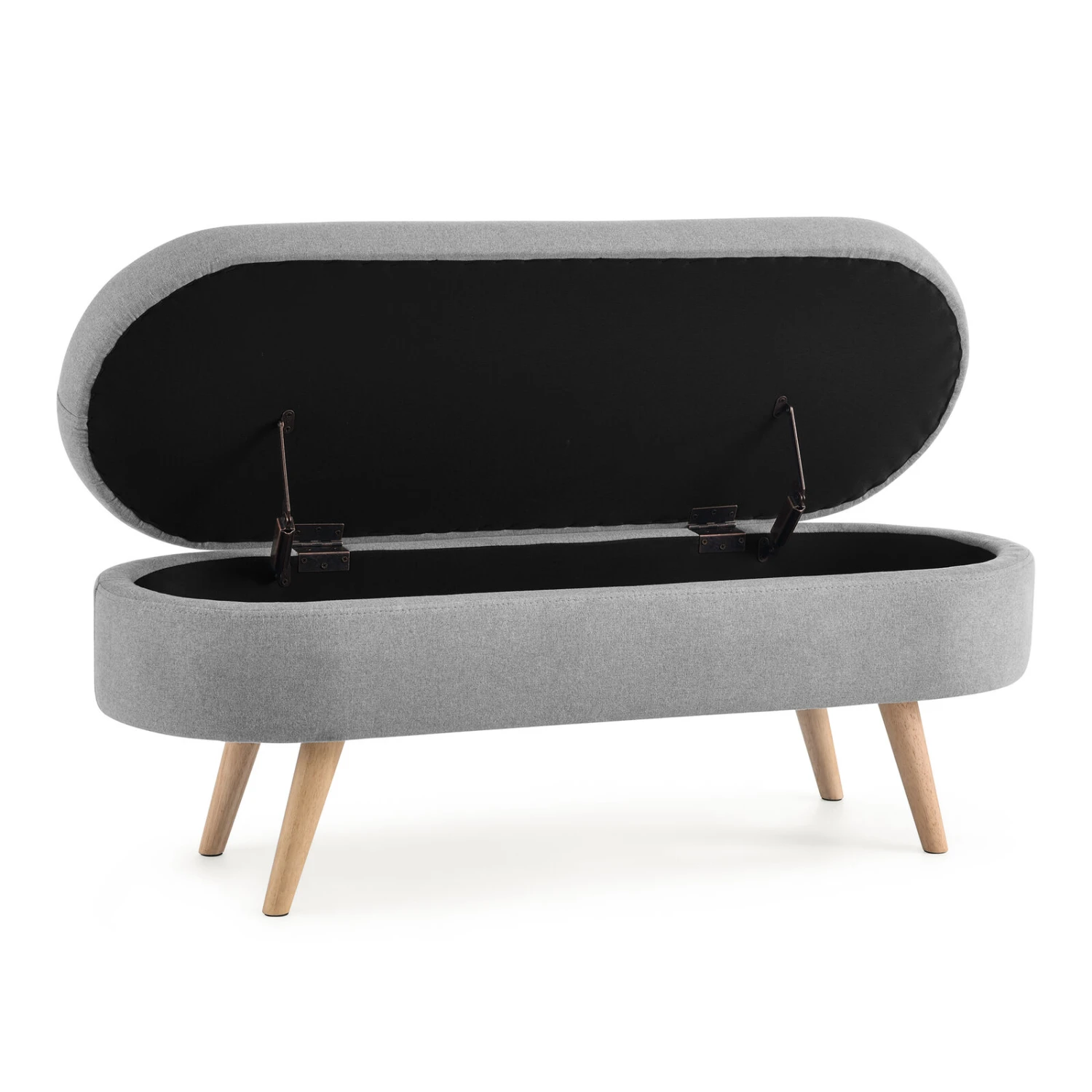 Ottoman Oval Storage Bench, Rubber Wood Legs, Grey(43.5“x16”x16“) 7 Ottoman Oval Storage Bench, Rubber Wood Legs, Grey(43.5“x16”x16“) - Image 5