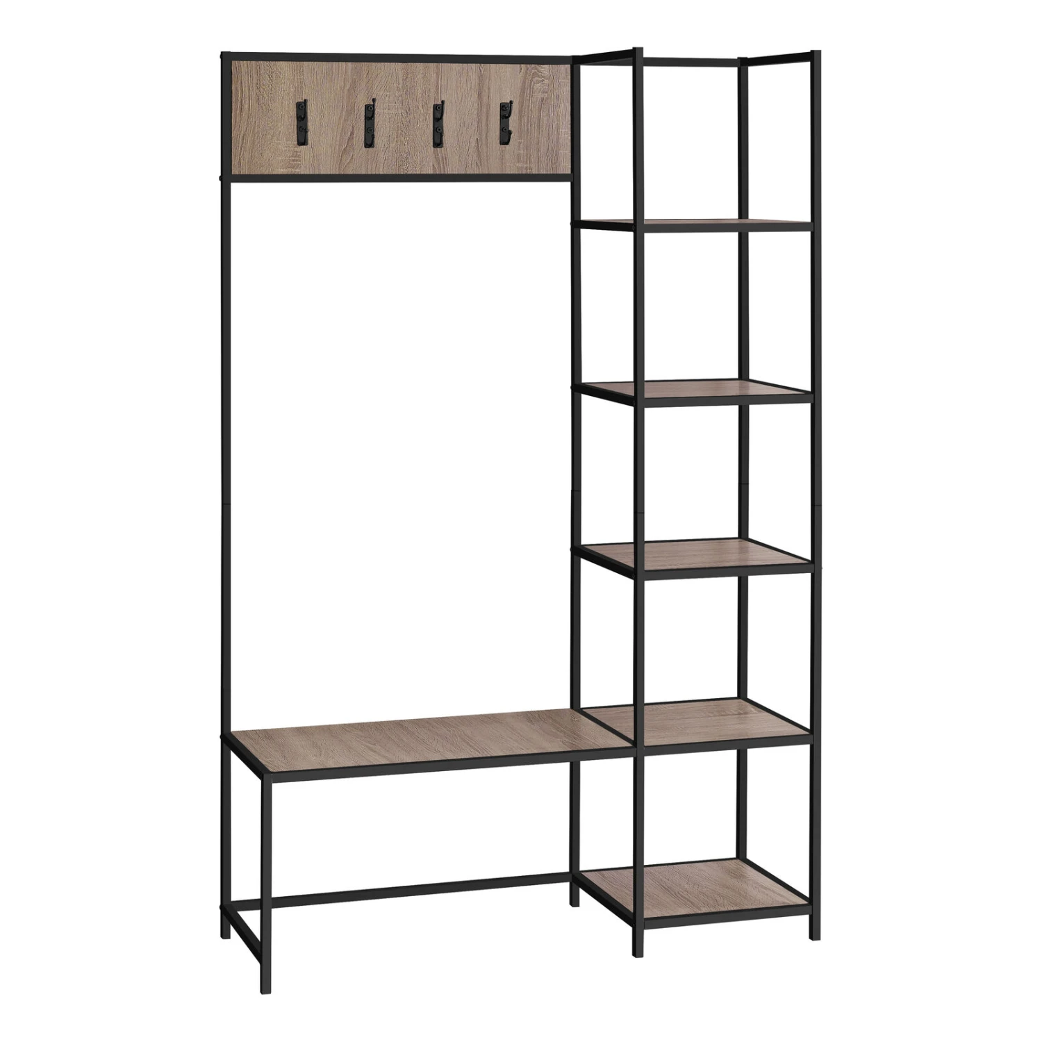 Monarch Specialties I 4511 Bench, Entryway, Hallway, Storage, Organizer, Coat Rack, Hall Tree, Metal, Laminate, Brown, Black, Contemporary, Modern 3 Monarch Specialties I 4511 Bench, Entryway, Hallway, Storage, Organizer, Coat Rack, Hall Tree, Metal, Laminate, Brown, Black, Contemporary, Modern