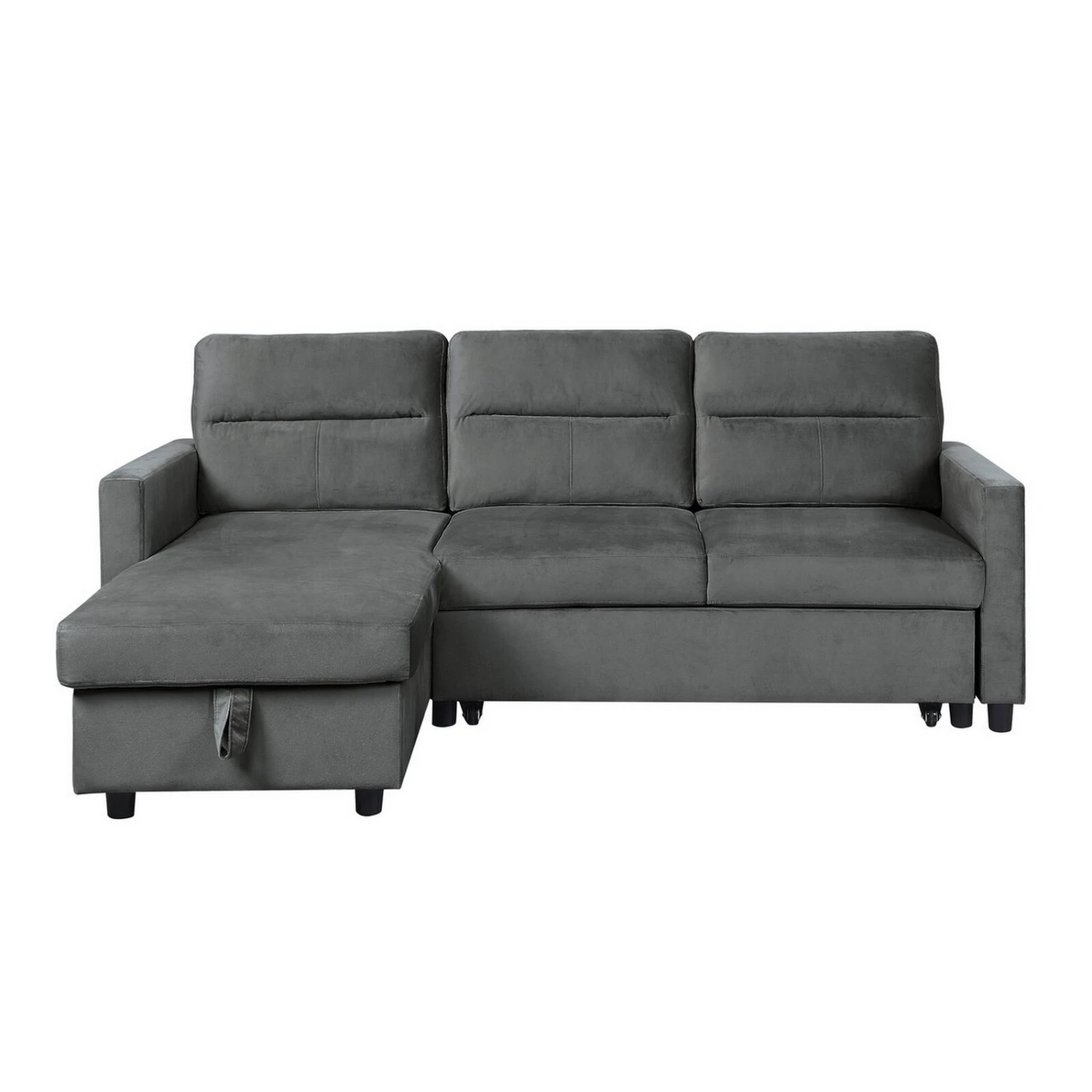Ami 82 Inch Reversible Sleeper Sectional Sofa, Side Pocket, Gray Velvet-Benzara 4 Ami 82 Inch Reversible Sleeper Sectional Sofa, Side Pocket, Gray Velvet-Benzara - Image 2