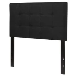 QuikFurn Twin Size Modern Black Fabric Box-Stitch Upholstered Headboard
