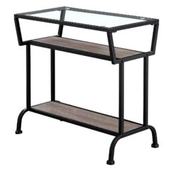 HomeRoots Dark Taupe With Black Coated Metal And Clea Tempered Glass Accent Table