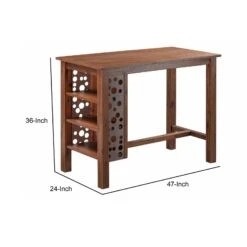 Bada 47 Inch Rectangular Bar Table With 3 Shelves And Metal Accents, Brown-Benzara -Home Furniture Shop 28b5ff4336c14a40bb574d668b66aa6b