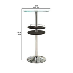 Round Bar Table With Tempered Glass Top And Storage, Black And Chrome-Benzara -Home Furniture Shop 2961fd5e28d34a19ba8ee0e7b5416e0a
