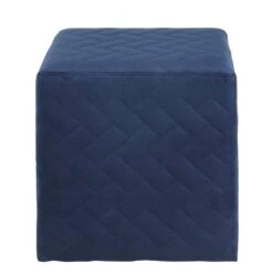 Homezia 17" Navy Velvet Quilted Cube Ottoman