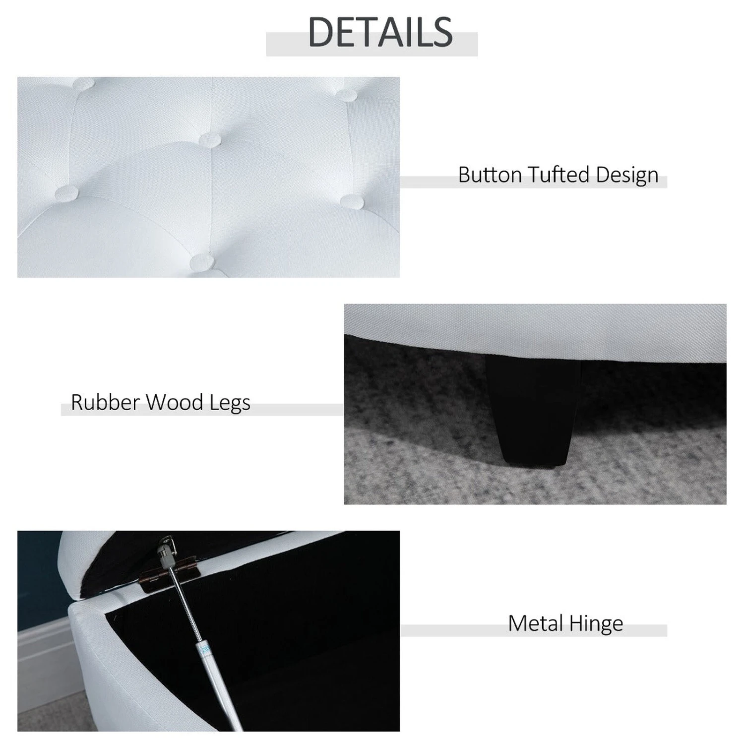 Half Moon Modern Luxurious Polyester Fabric Storage Ottoman Bench With Legs Lift Lid Thick Sponge Pad For Living Room, White 7 Half Moon Modern Luxurious Polyester Fabric Storage Ottoman Bench With Legs Lift Lid Thick Sponge Pad For Living Room, White - Image 5