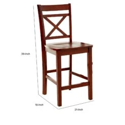Wooden Counter Height Chair With Cross Back, Set Of 2, Cherry Brown-Benzara -Home Furniture Shop 2bb1603ff7db4eaaad2d22fdd1562570