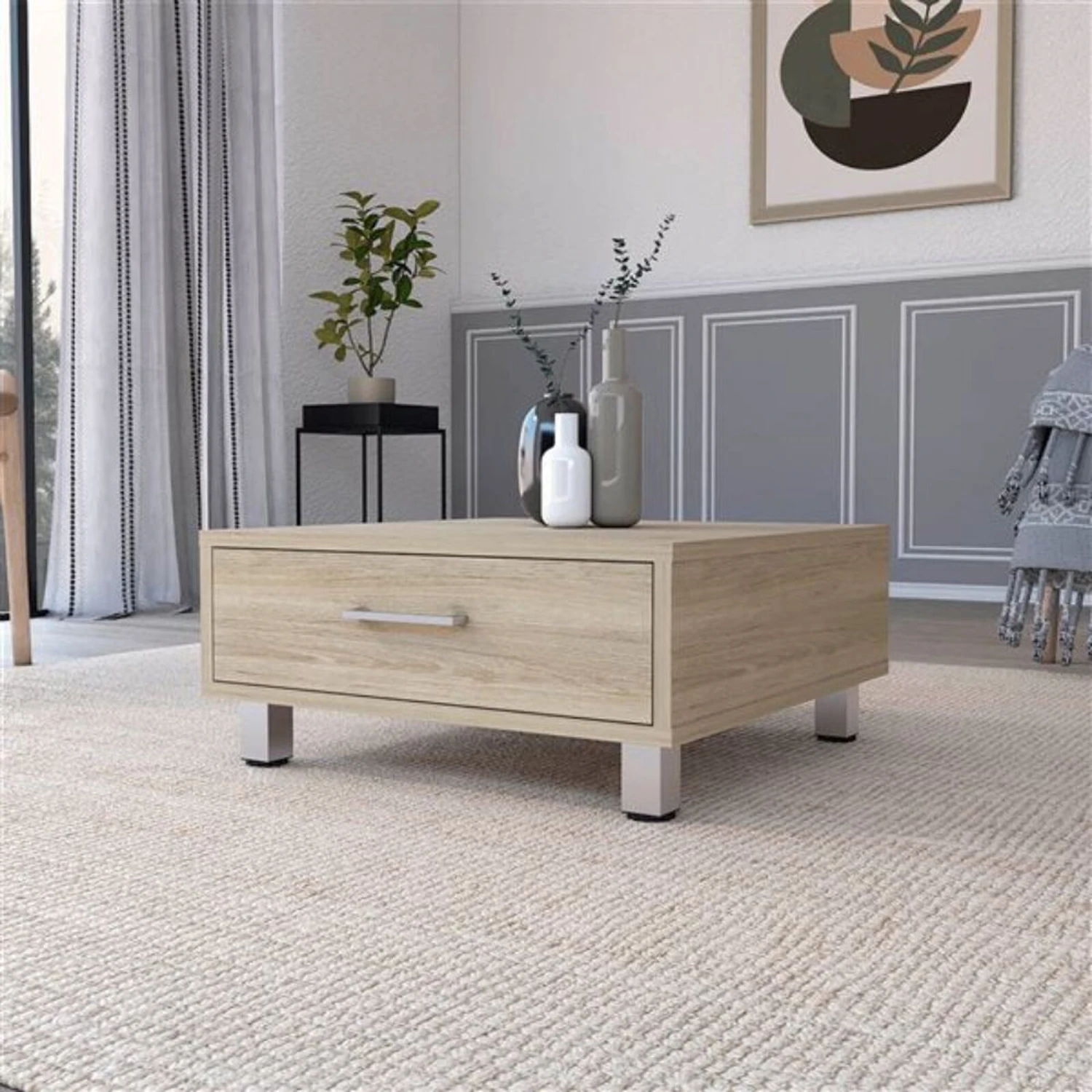 Homezia 24" Light Off White Pine Manufactured Wood Rectangular Coffee Table 4 Homezia 24" Light Off White Pine Manufactured Wood Rectangular Coffee Table - Image 2