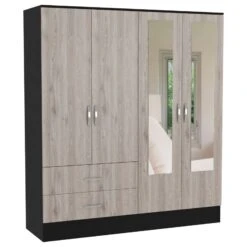DEPOT E-SHOP Gangi 160 Armoire, Double Door Cabinet , Two Mirrors, Metal Hardware, Two Drawers, Rod, Six Shelves, Black / Light Gray 8 DEPOT E-SHOP Gangi 160 Armoire, Double Door Cabinet , Two Mirrors, Metal Hardware, Two Drawers, Rod, Six Shelves, Black / Light Gray -Home Furniture Shop 2c7b6e141fdd42c8bb04b2d91f6adc83