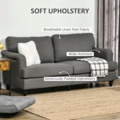 Grey 3-Seater Sofa Couch, 71" Modern Linen Fabric Sofa With Rubber Wood Legs And Slatted Frame -Home Furniture Shop 2c7c9962a72c4c10a78144b8f813cae4