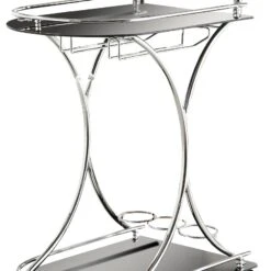 Dazzling Serving Cart With 2 Black Glass Shelves, Silver - Benzara -Home Furniture Shop 2c8aae60b0f2481484b9b41fdf20bc96
