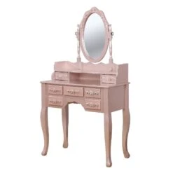 7 Drawers Wooden Frame Vanity Set With Stool And Cabriole Legs -Home Furniture Shop 2e3e06e4de6f4d5a911a1bafe0c0d52e
