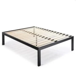 QuikFurn King Size 18 Inch Easy Assemble Metal Platform Bed Frame Wooden Slats