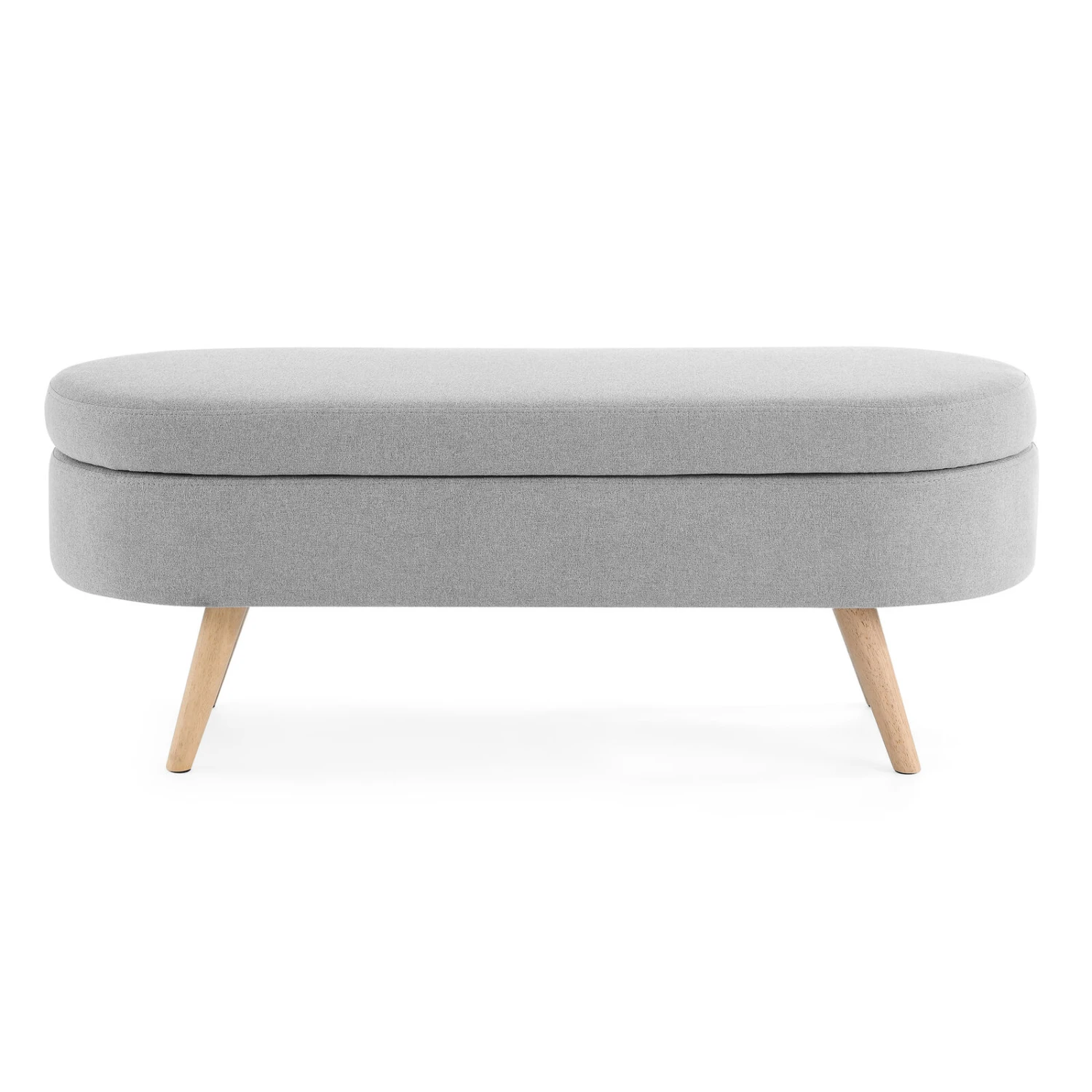 Ottoman Oval Storage Bench, Rubber Wood Legs, Grey(43.5“x16”x16“) 3 Ottoman Oval Storage Bench, Rubber Wood Legs, Grey(43.5“x16”x16“)
