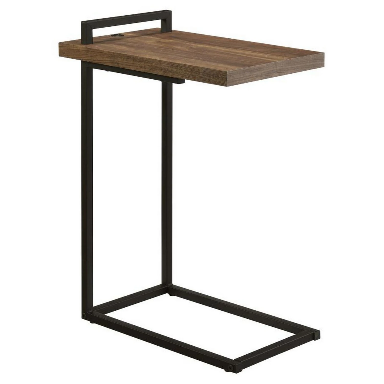 Side Table With Plugin And Cantilever Base, Dark Brown-Benzara 3 Side Table With Plugin And Cantilever Base, Dark Brown-Benzara
