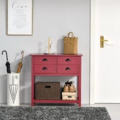 Sideboard Buffet Cabinet, Storage Serving Console Table With 4 Drawers And Slatted Bottom Shelf For Kitchen, Living Room, Red -Home Furniture Shop 2f1b47f328304b298e8ebcd24e8678a4