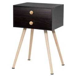 Hivago Mid Century Modern 2 Drawers Nightstand In Natural