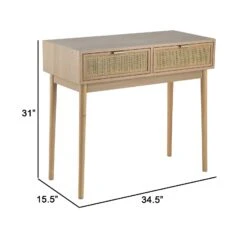 Ela 35 Inch 2 Drawer Wood Console Table, Woven Rattan Panels, Natural Brown-Benzara 11 Ela 35 Inch 2 Drawer Wood Console Table, Woven Rattan Panels, Natural Brown-Benzara -Home Furniture Shop 3170542e8be9430298c02b6ccc444d2d
