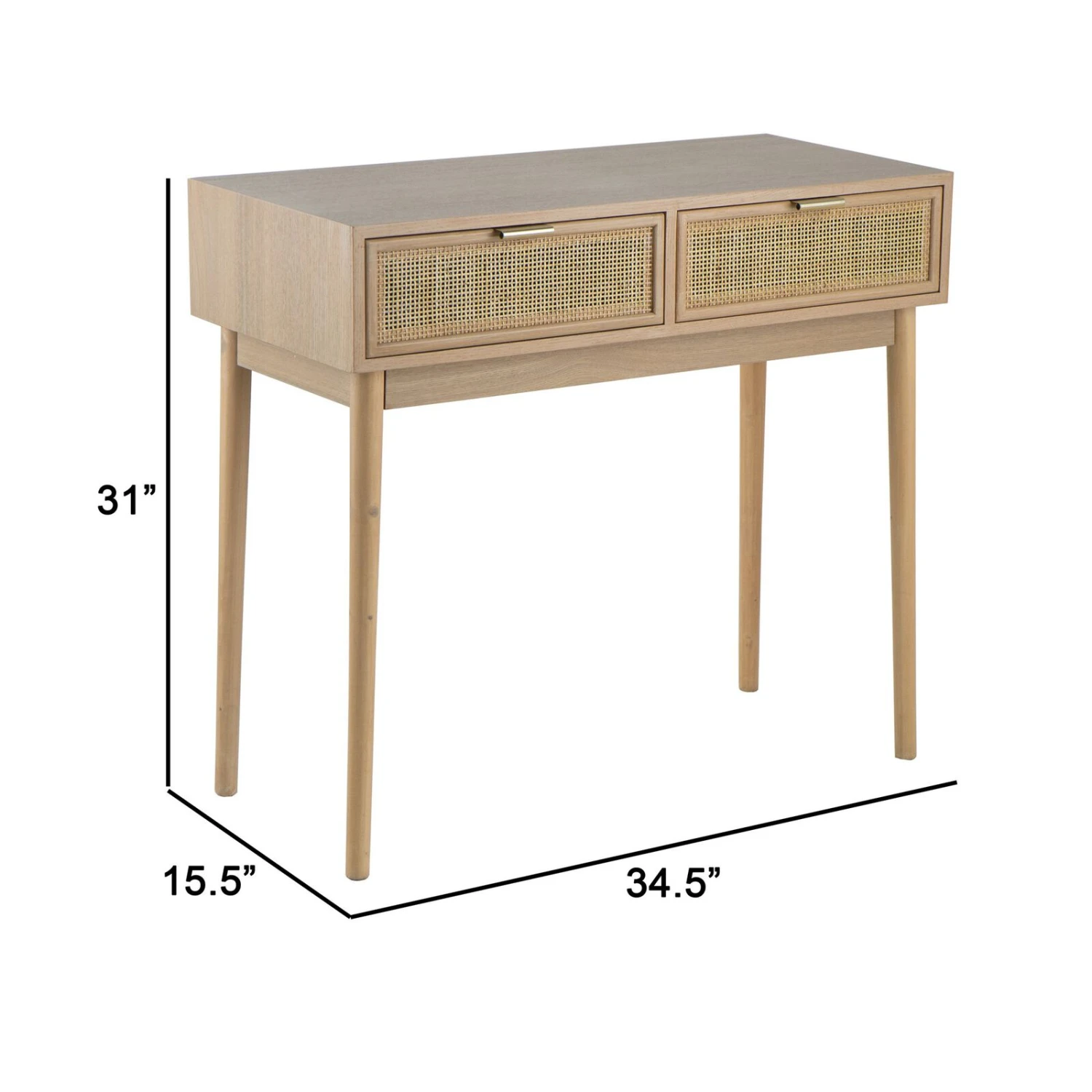 Ela 35 Inch 2 Drawer Wood Console Table, Woven Rattan Panels, Natural Brown-Benzara 7 Ela 35 Inch 2 Drawer Wood Console Table, Woven Rattan Panels, Natural Brown-Benzara - Image 5