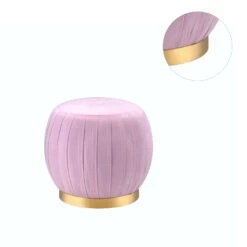 Round Ottoman With Gold Base In Pink -Home Furniture Shop 318b9898d7f64297a9ccba4a8ad6cf42