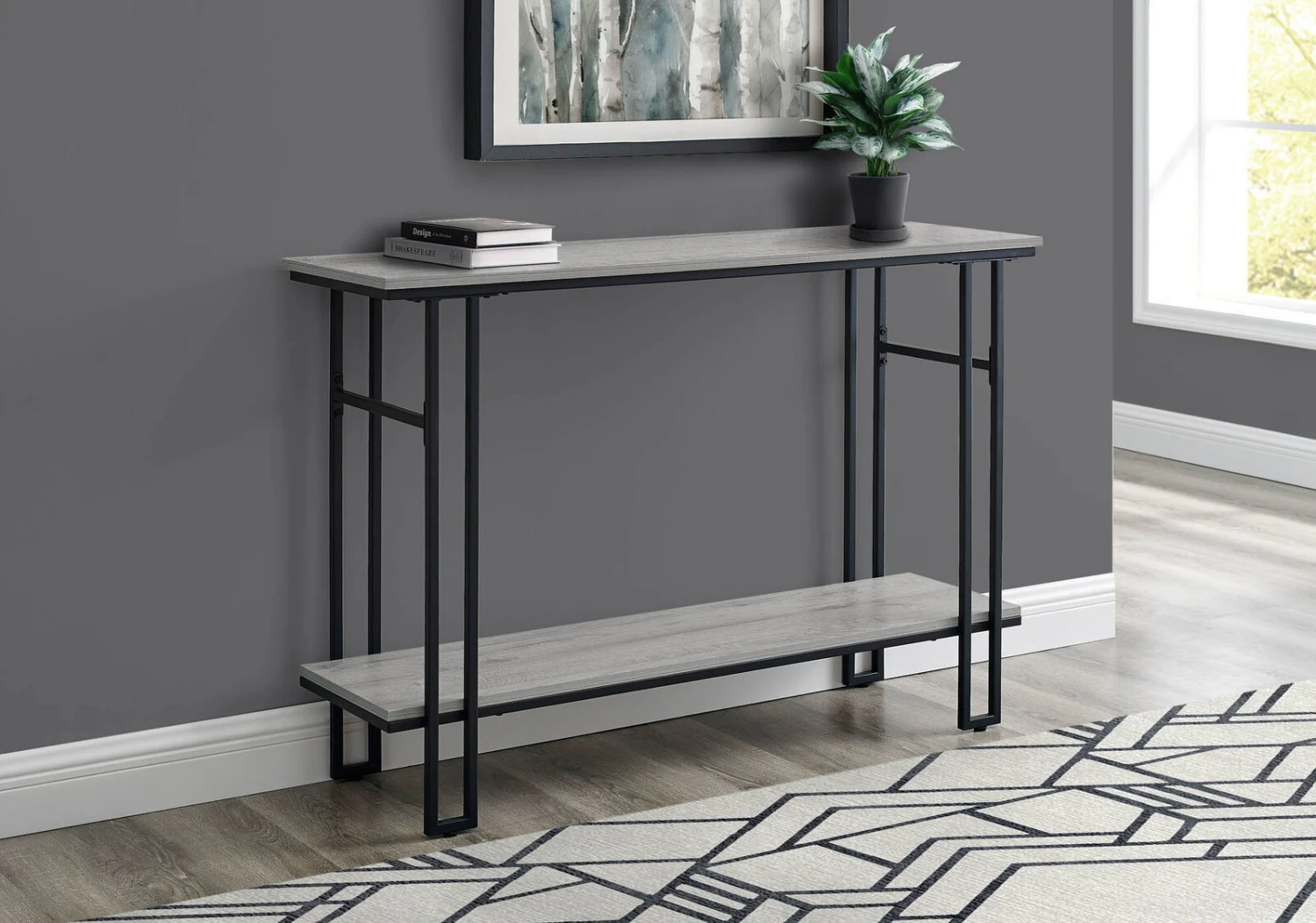 HomeRoots Rectangular Grey With Black Metal Hall Console Accent Table 5 HomeRoots Rectangular Grey With Black Metal Hall Console Accent Table - Image 3
