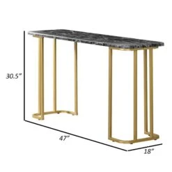 Hume 47 Inch Sofa Console Table, Black Faux Marble, Geometric Gold Steel-Benzara 11 Hume 47 Inch Sofa Console Table, Black Faux Marble, Geometric Gold Steel-Benzara -Home Furniture Shop 32873a72d8004485b64abaddd5f4dc14