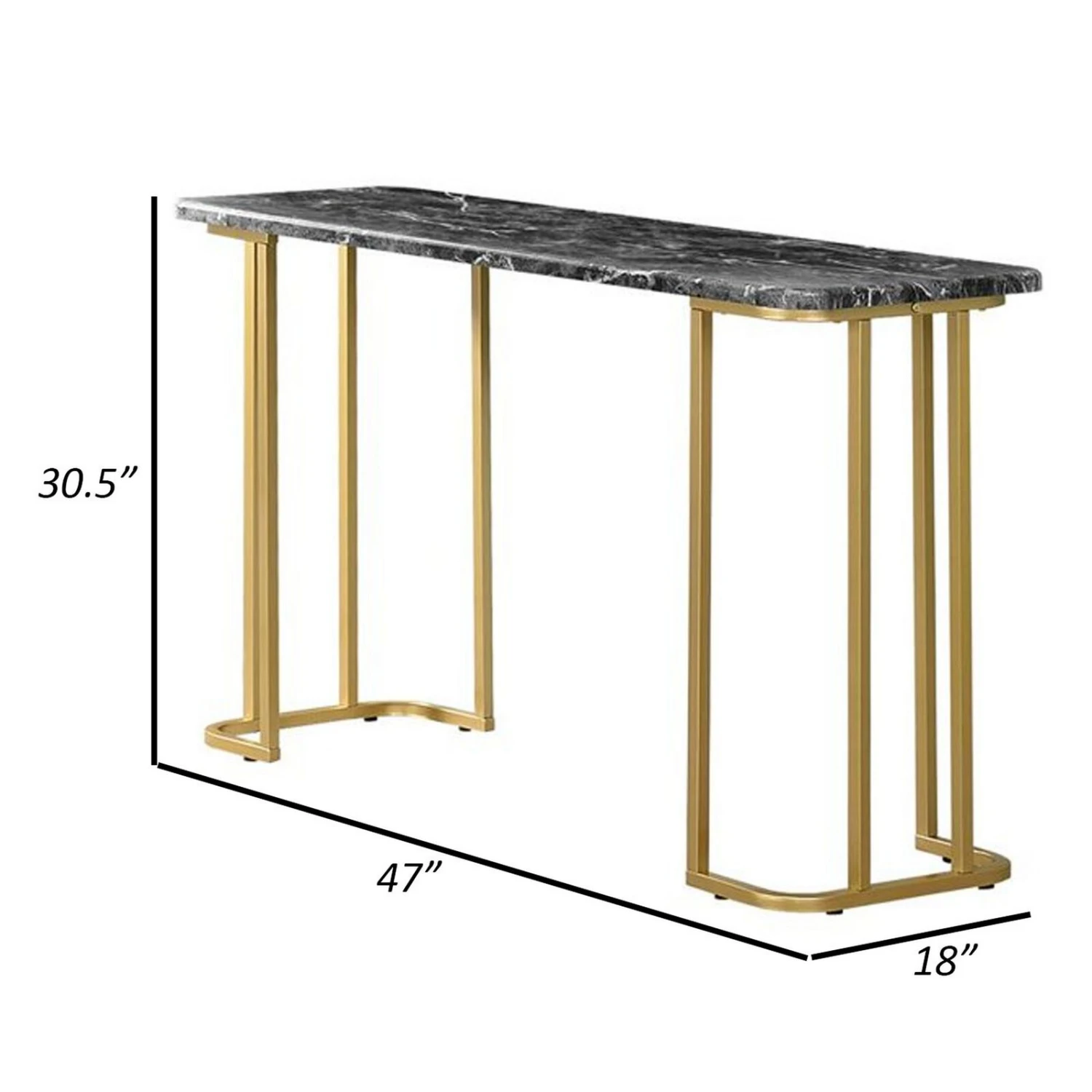 Hume 47 Inch Sofa Console Table, Black Faux Marble, Geometric Gold Steel-Benzara 7 Hume 47 Inch Sofa Console Table, Black Faux Marble, Geometric Gold Steel-Benzara - Image 5