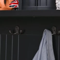 Hall Coat And Shoe Storage Hall Cabinet With Top And Bottom Storage Metal Double Hooks And Bench Black -Home Furniture Shop 330ee703791e4338974663b0be3284b0