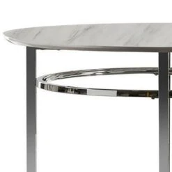 Contemporary Round Dining Table With Faux Marble Top, White And Chrome-Benzara -Home Furniture Shop 336ba6014e834fd4be4ffe8b7b968f1d