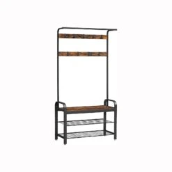 BreeBe Rustic Brown Hall Tree With Shoe Bench