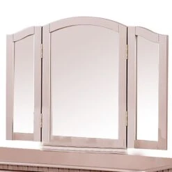 Vanity Set With Turned Tapered Legs And Three Piece Mirror, Rose Gold-Benzara 9 Vanity Set With Turned Tapered Legs And Three Piece Mirror, Rose Gold-Benzara -Home Furniture Shop 34ac38162bee4a81bec6da7ee8b28aaf