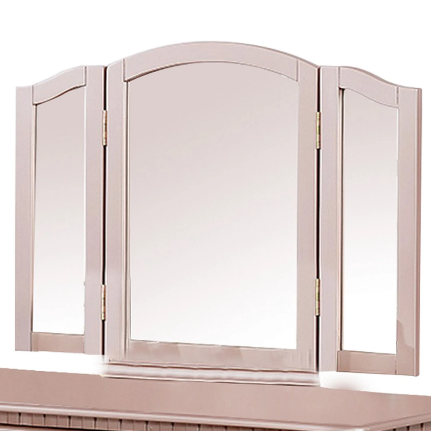 Vanity Set With Turned Tapered Legs And Three Piece Mirror, Rose Gold-Benzara 5 Vanity Set With Turned Tapered Legs And Three Piece Mirror, Rose Gold-Benzara - Image 3