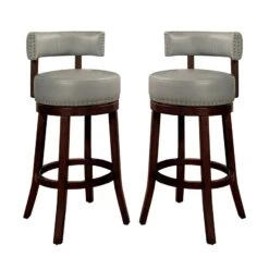 Shirley Contemporary 29" Barstool With Pu Cushion, Gray Finish, Set Of 2-Benzara