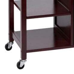 35 Inch Handcrafted Rubberwood Kitchen Island Bar Cart, 3 Shelves, 1 Cabinet, Caster Wheels, Espresso Brown -Home Furniture Shop 35a2b251419f4bd5b1b7c1058e27d8bb