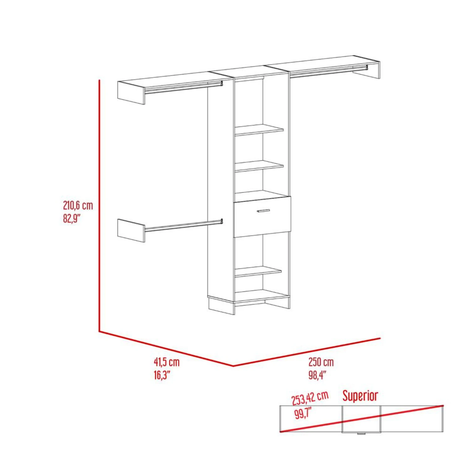 DEPOT E-SHOP Brisk Closet System, One Drawer, Three Metal Rods, Five Open Shelves, Black 12 DEPOT E-SHOP Brisk Closet System, One Drawer, Three Metal Rods, Five Open Shelves, Black - Image 10
