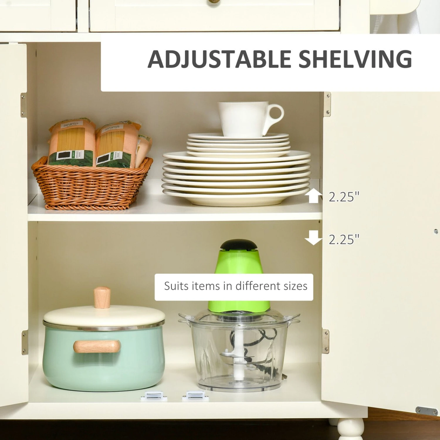 Kitchen Storage Island On Wheels, Rolling Kitchen Island Cart With 3-Tier Shelf, Cabinet With Adjustable Shelving And Towel Rack, White 7 Kitchen Storage Island On Wheels, Rolling Kitchen Island Cart With 3-Tier Shelf, Cabinet With Adjustable Shelving And Towel Rack, White - Image 5