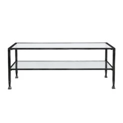 Homezia 48" Black Glass And Metal Rectangular Coffee Table
