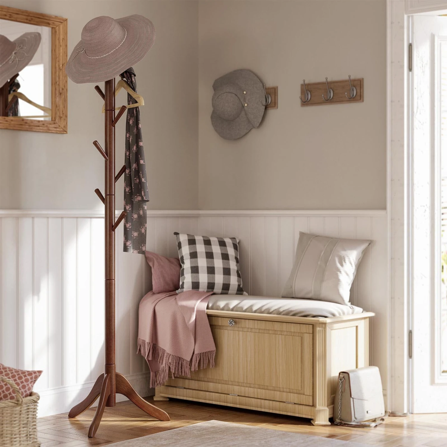 BreeBe Walnut Wooden Free-Standing Coat Stand 4 BreeBe Walnut Wooden Free-Standing Coat Stand - Image 2