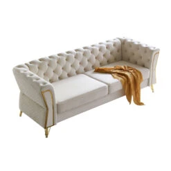 Modern Tufted Velvet Sofa 87.4 Inch For Living Room Beige Color -Home Furniture Shop 38d2c8f59e9a47519f94a36935127cfa