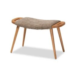 Baxton Studio Banner Mid-Century Modern Light Brown Fabric Upholstered And Oak Brown Finished Wood Accent Bench-Benzara