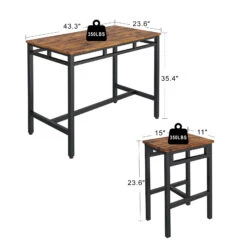 Bar Table Set 5PC Dinging Table Set With High Stools, Structural Strengthening, Industrial Style (Rustic Brown，43.31"w X 23.62"d X 35.43"h) -Home Furniture Shop 3985bb46991147a586d29ec27d180975