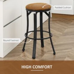 Bar Stools Set Of 2, Vintage Barstools With Footrest, Microfiber Cloth Bar Chairs 29" Seat Height With Powder-coated Steel Legs, Brown -Home Furniture Shop 3a083ddb3752447e80aa3d65fab0faf3