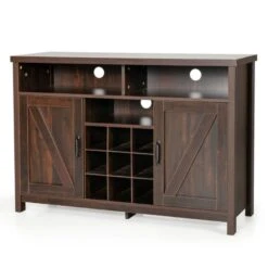 QuikFurn Rustic Espresso Detachable 9 Bottle Wine Rack Kitchen Buffet Storage Cabinet