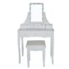 32 Inch 3 Piece Vanity Desk Set With LED Lights, 5 Drawers, Cushioned Stool, White Solid Wood-Benzara 1 32 Inch 3 Piece Vanity Desk Set With LED Lights, 5 Drawers, Cushioned Stool, White Solid Wood-Benzara -Home Furniture Shop 3a5df80543554daab098cfbaa3f162a1